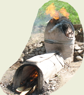 photo de Balthazar avec des flammes qui sortent par la cheminée.