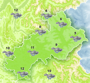 carte météo annonçant la pluie